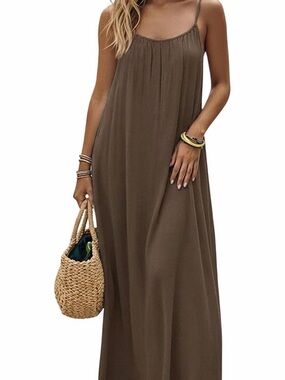 Women's Open Back Spaghetti Strap Backless Maxi Dress Flowy Sundress